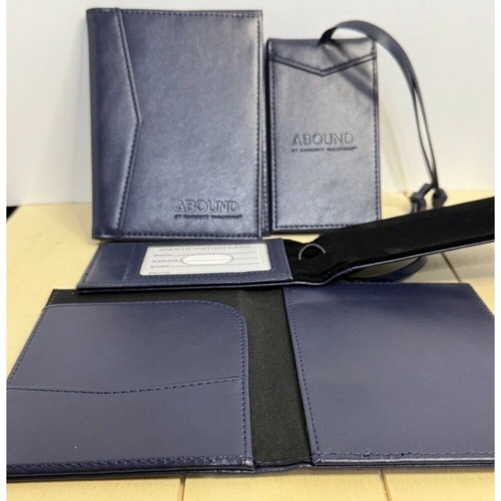 Abound Navy Blue Leather Passport Cover & Luggage Tag Travel Set